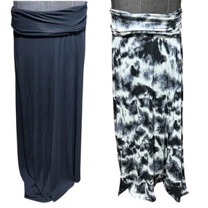 Lot of 2 Maxi Skirts Motherhood Maternity Pull On Black & Abstract Tie Dye 1X